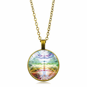 Yoga Meditation Chakra Time Gemstone Necklace Silver Clavicle Chain Pendant Jewelry