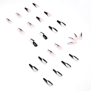 Simple Black And White Color Matching Long Nails Removable Nail Tip
