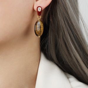 Retro Style Copper Material Natural Gemstone Pendant Earrings Jewelry