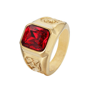 Jewelry Golden Dragon And Phoenix Gemstone Titanium Steel Ring