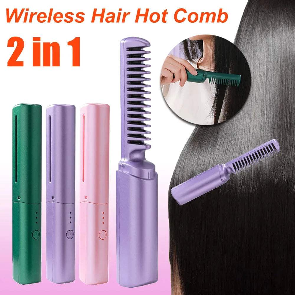 Professional Wireless Hair Straightener Curler CProfessional Wireless Hair Straightener Curler Comb Fast Heating Negative Ion Straightening Curling Brush Hair Styling Toolsomb Tool