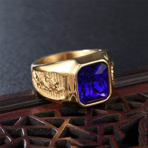 Jewelry Golden Dragon And Phoenix Gemstone Titanium Steel Ring