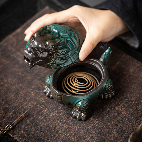 Dragon Turtle Ceramic Incense Coil Burner Tea Table Decoration Incense Ornaments
