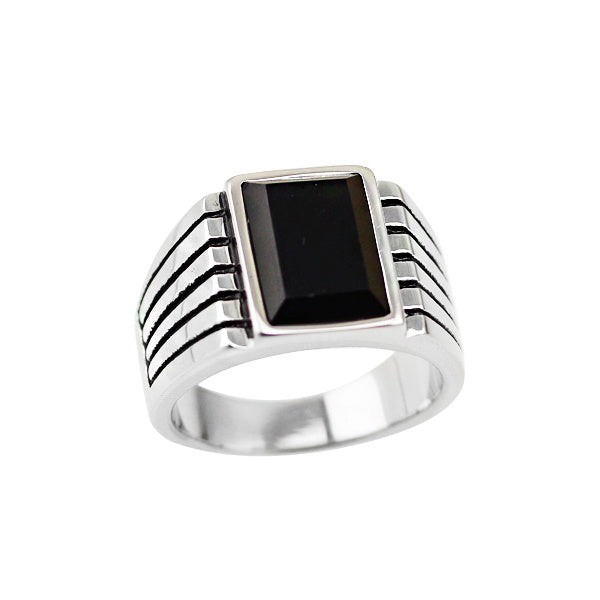 Sterling Silver Black Agate Opening Ring Gemstone Silver Jewelry Zircon