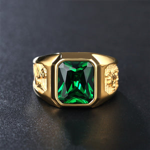 Jewelry Golden Dragon And Phoenix Gemstone Titanium Steel Ring