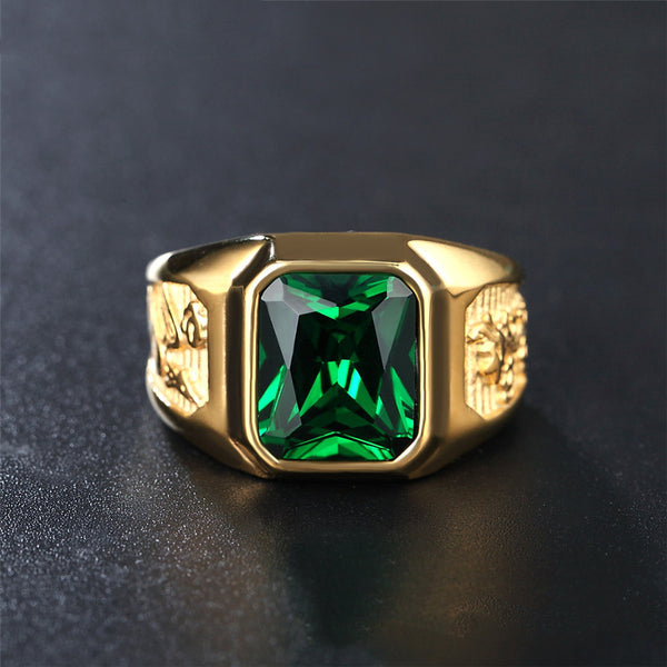 Jewelry Golden Dragon And Phoenix Gemstone Titanium Steel Ring